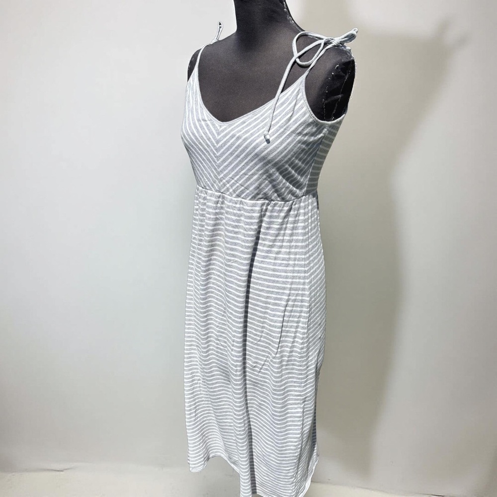 Tommy Bahama Hibben Grey Stripe Dress Jersey Tie Shoulder Maxi Size Medium - Picture 2 of 5